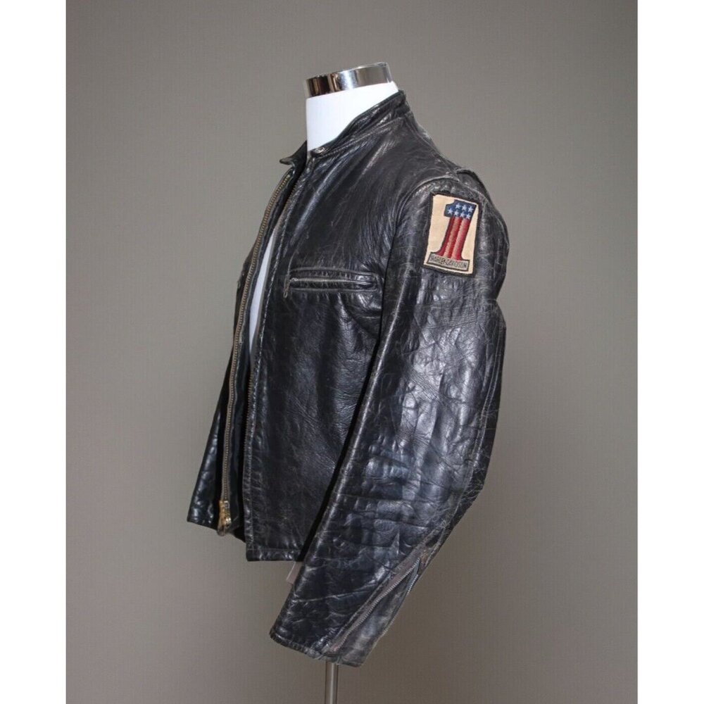 Vintage 1940s Mens S Black Zip Front Quarter Steerhide Leather Cop Biker Jacket